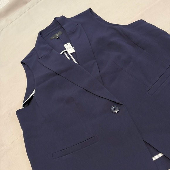New Talbot Navy Blue Long One Button Blazer Vest Plus Petite 16W Wide Petite6082 - Picture 3 of 9